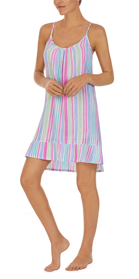 A lady wearing Watercolor Stripe Sleeveless Cotton Gauze Chemise