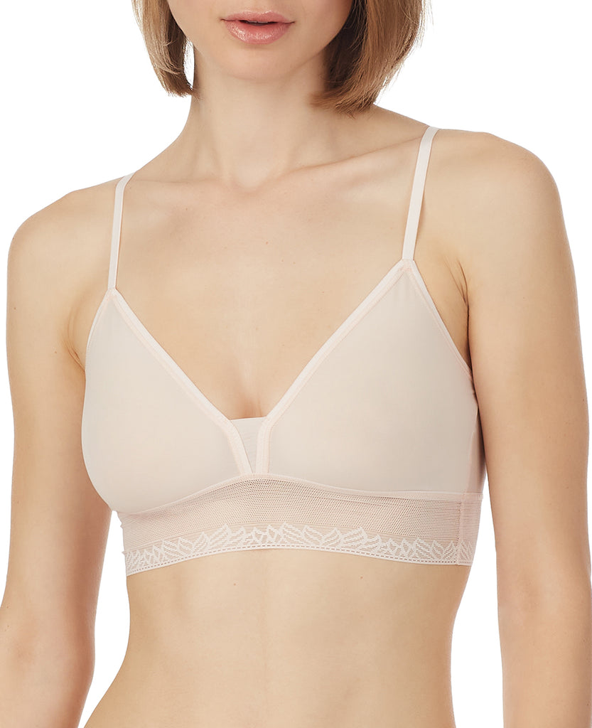 A lady wearing mauve chalk next to nothing micro triangle bralette.