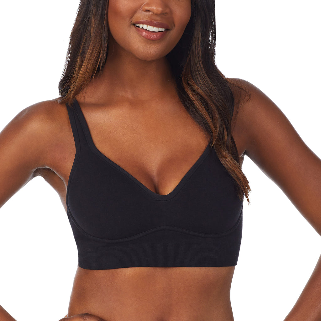A lady wearing Black Cabana Cotton Seamless Built Up Wirefree Bra