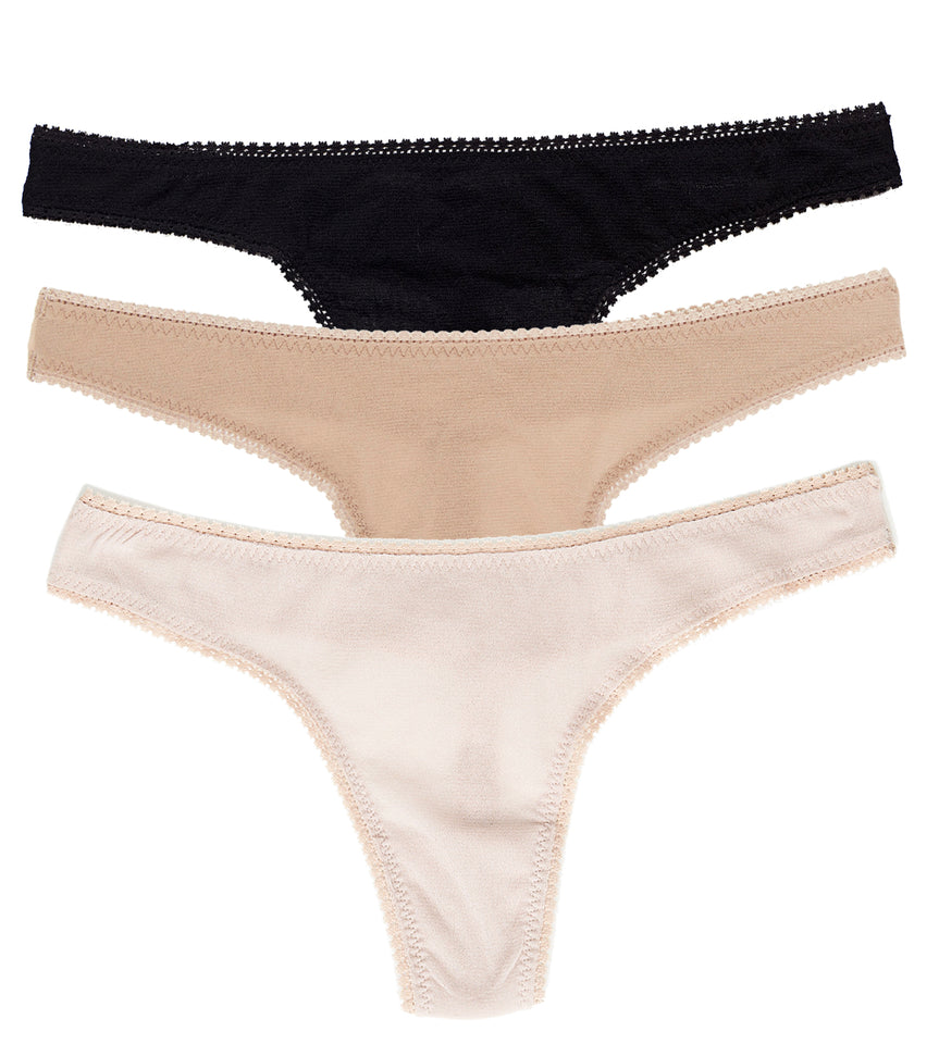 A Gossamer Mesh Hip G Thong Underwear 3-Pack - Black Mocha Champagne