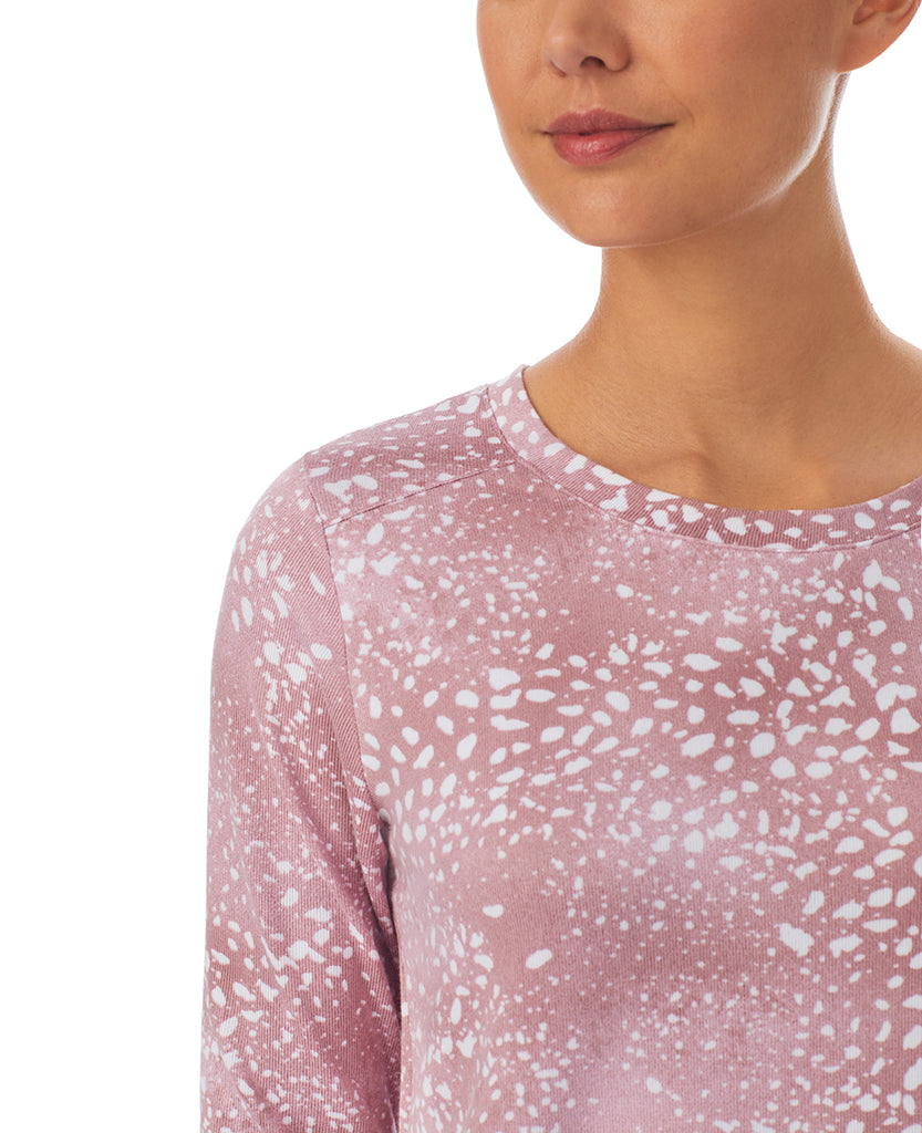 A lady wearing Rose Animal Long Sleeve Crew Neck Top