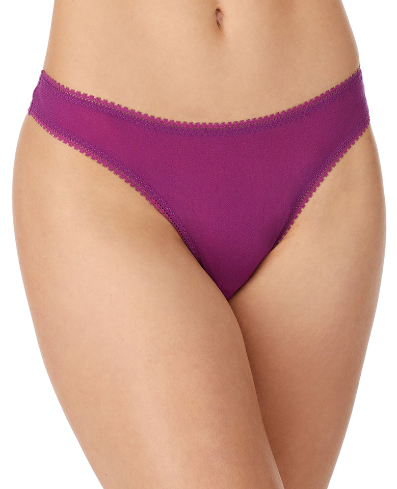 A lady wearing Deep Plum Gossamer Mesh Hip G Thong Underwear