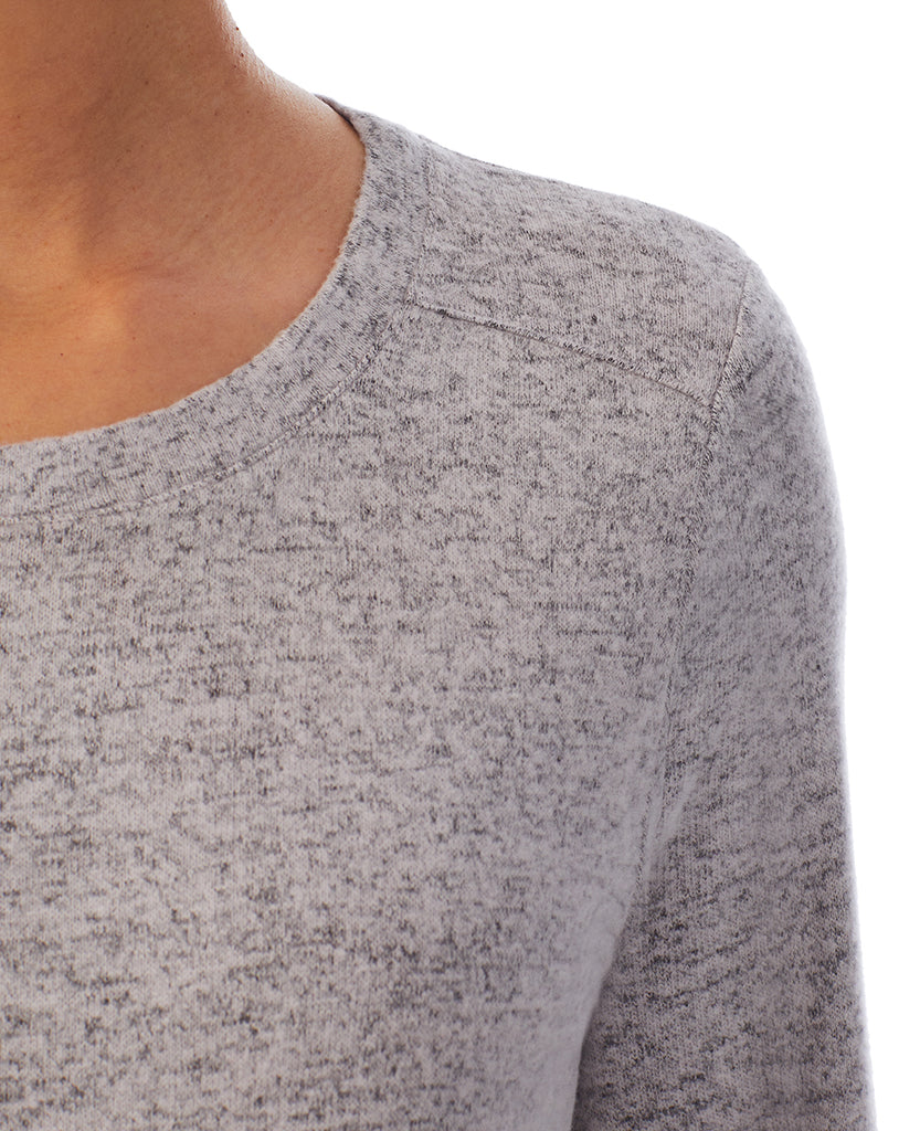 A lady wearing Heather Grey Long Sleeve Crew Neck Top 