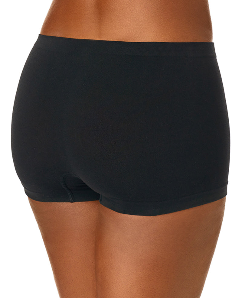 A lady wearing Black Cabana Cotton Seamless Boyshort Underwear