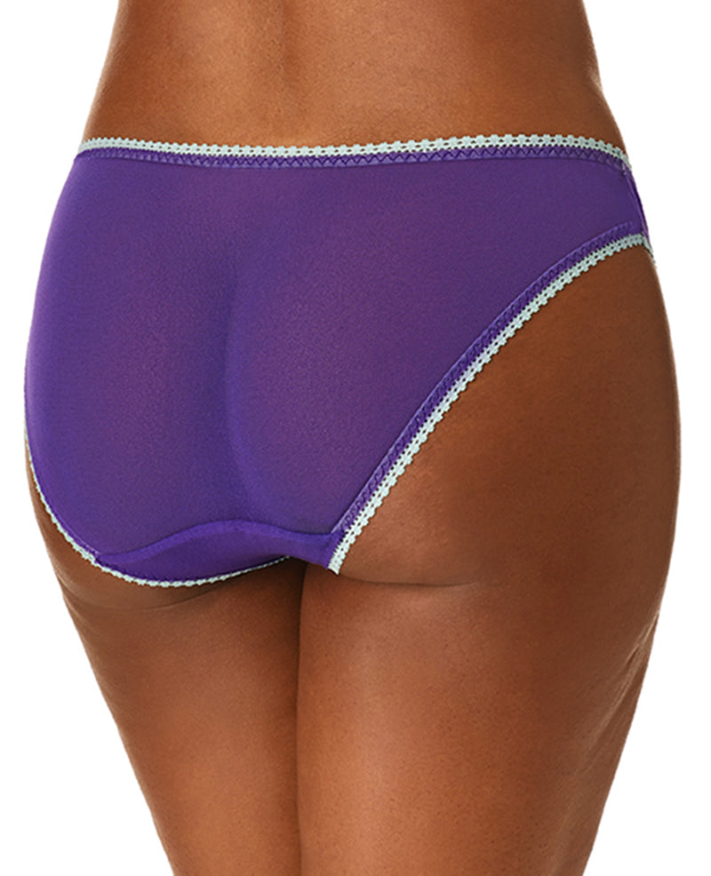 A lady wearing Dream Purple Gossamer Mesh Hip Bikini Underwear