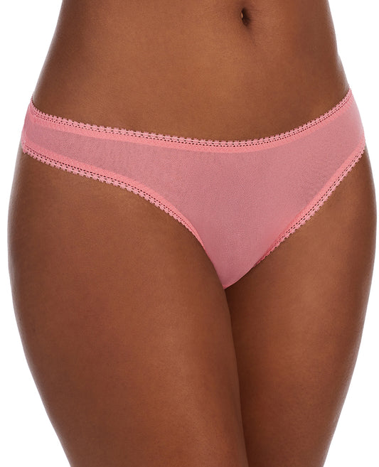 A lady wearing Strawberry Pink Gossamer Mesh Hip G Thong Underwear
