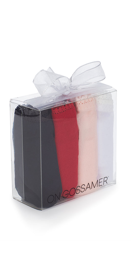 A Gossamer Mesh Hip Bikini 4-Pack Gift Box - Red White Pink Black
