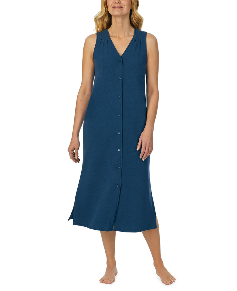 A lady wearing Slate Navy Sleeveless Contrast Trim Gown