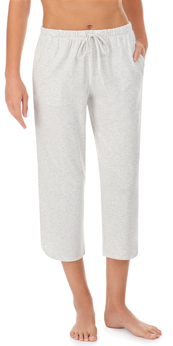 A lady wearing Heather Grey Cropped Pajama Pant 