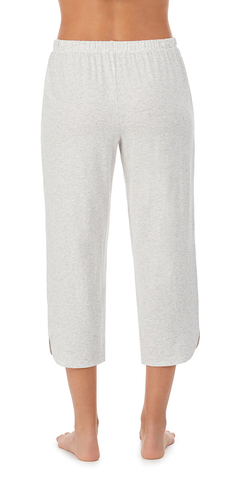 A lady wearing Heather Grey Cropped Pajama Pant 