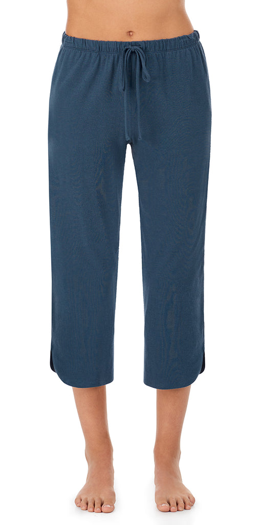 A lady wearing Slate Navy Cropped Pajama Pant