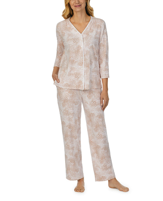 A lady wearing Natural Animal 3/4 Sleeve Contrast Trim Pajama Set