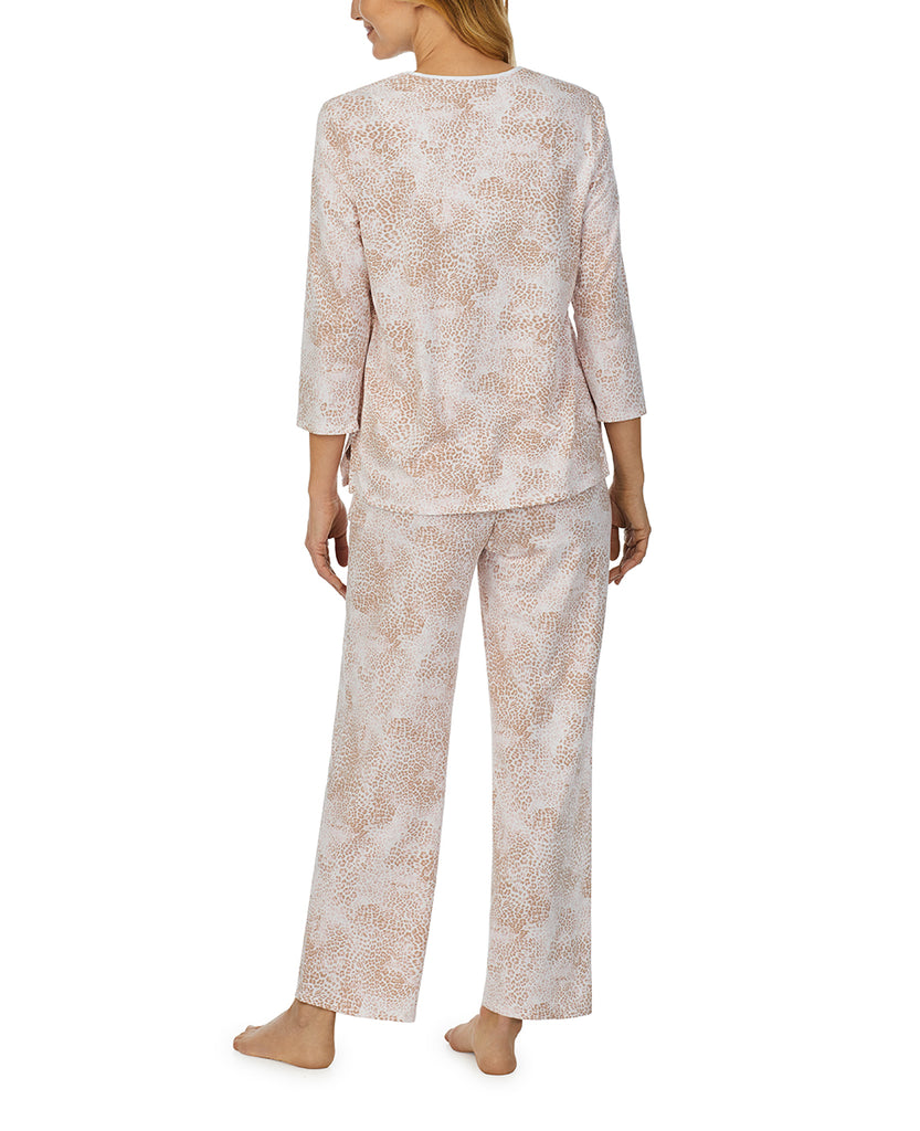 A lady wearing Natural Animal 3/4 Sleeve Contrast Trim Pajama Set